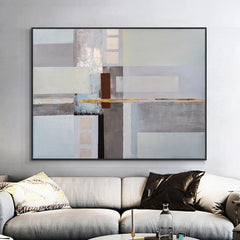Conservatory-Abstract Geometric Wall Art – Neutral Tones with Gold Accent Modern Minimalist Decor