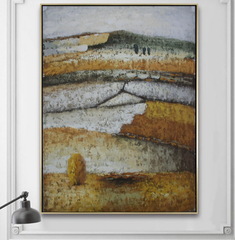 Country Life: Textured Earthy Tones Abstract Landscape Art – Modern Decor for Contemporary Homes