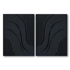 Dual Flow Elegance-Minimalist Black Abstract Diptych Painting – Modern Textured Wall Art