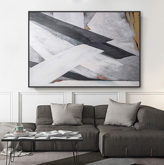 Fusion-Minimalist Abstract Geometric Wall Art – Black & White Constructivist – Inspired Canvas