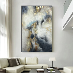 Galaxy – Abstract Blue Gray Bronze Wall Art with Gold Foil Accent