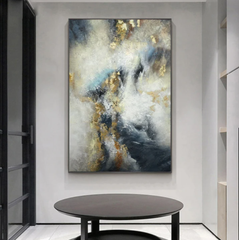 Galaxy – Abstract Blue Gray Bronze Wall Art with Gold Foil Accent