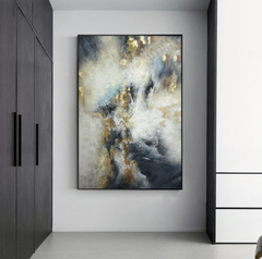 Galaxy – Abstract Blue Gray Bronze Wall Art with Gold Foil Accent