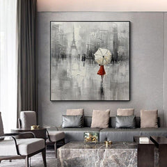 Paris Rain Reverie – Romantic Paris Rainy Day Painting – Eiffel Tower Wall Art