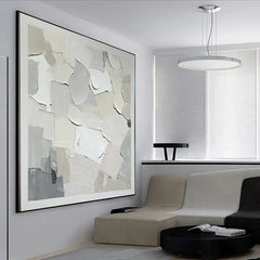 Patches of Snow – Minimalist Textured Abstract Canvas painting for Modern Home Decor