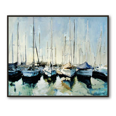 Safe Havens – Abstract Marina Boat Painting for Coastal Wall Decor