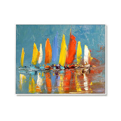 Sailing Spectacle – Hand-Painted Textured Sailboat Oil Painting for Coastal