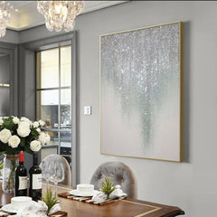 Shimmer-White – Elegant Textured White & Silver Abstract Oil Painting