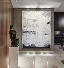 Snowy – Minimalist White and Gray Abstract Oil Painting for Modern Interiors