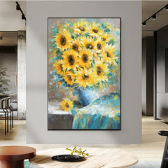 Sunflowers in Vase – Textured Floral Oil Painting