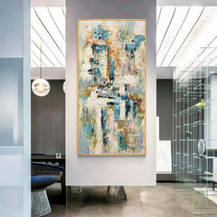 Venice-Textured Abstract Cityscape Painting – Vertical Canvas Art for Modern Interiors