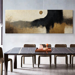 Moonlit Distant Hills – Minimalist Abstract Landscape Oil Painting for Modern Decor