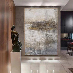Golden Mist Abstract Textured Canvas Wall Art – Vertical Neutral Décor