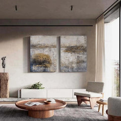 Golden Mist Abstract Textured Canvas Wall Art – Vertical Neutral Décor