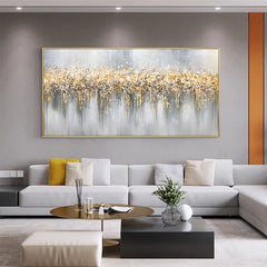 Golden Symphony – Textured Abstract Canvas Painting in Gold & Gray for Modern Interiors