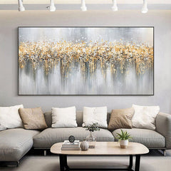 Golden Symphony – Textured Abstract Canvas Painting in Gold & Gray for Modern Interiors