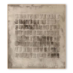 Grid Harmony – Wabi-Sabi Abstract Painting in Neutral Earth Tones for Living Room