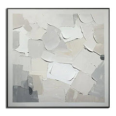 Patches of Snow – Minimalist Textured Abstract Canvas painting for Modern Home Decor