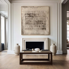 Grid Harmony – Wabi-Sabi Abstract Painting in Neutral Earth Tones for Living Room