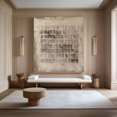 Grid Harmony – Wabi-Sabi Abstract Painting in Neutral Earth Tones for Living Room