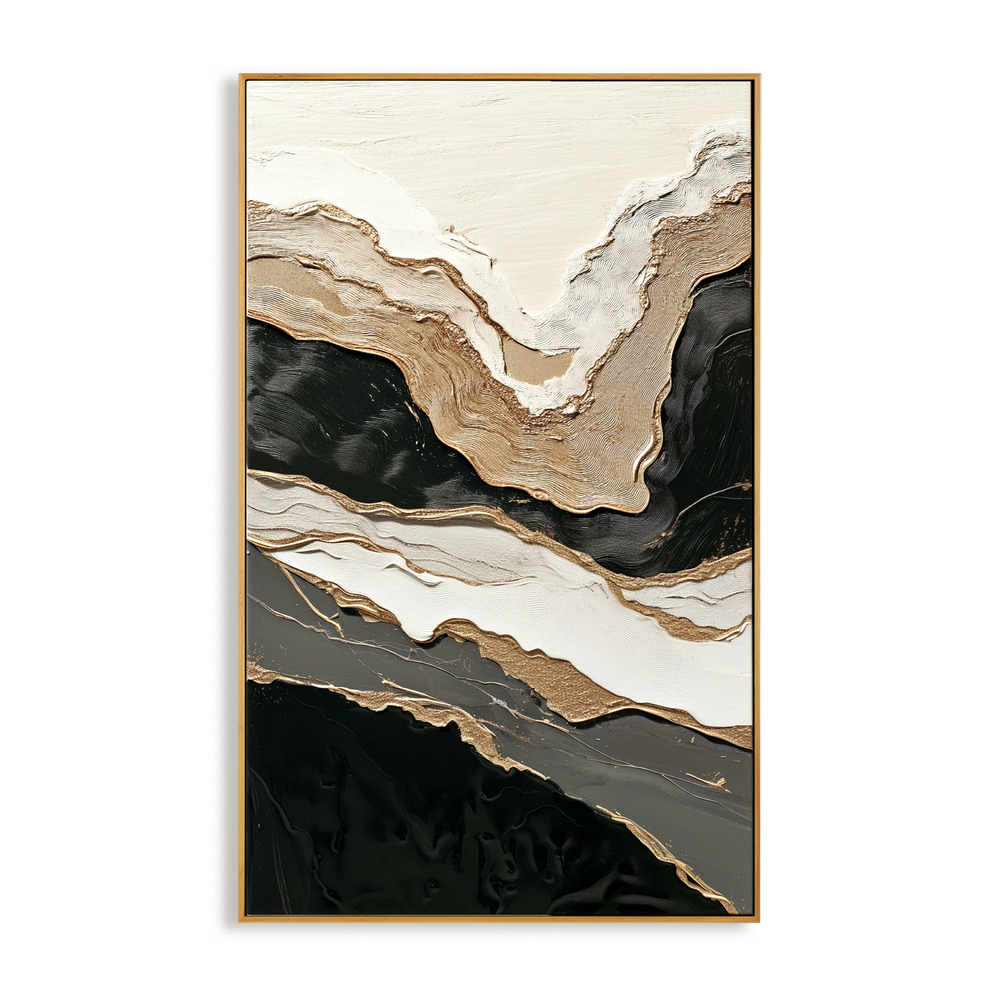 Golden Layers – Black and White Abstract Textured Wall Art hand-painted wall art