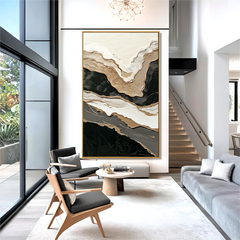 Golden Layers – Black and White Abstract Textured Wall Art