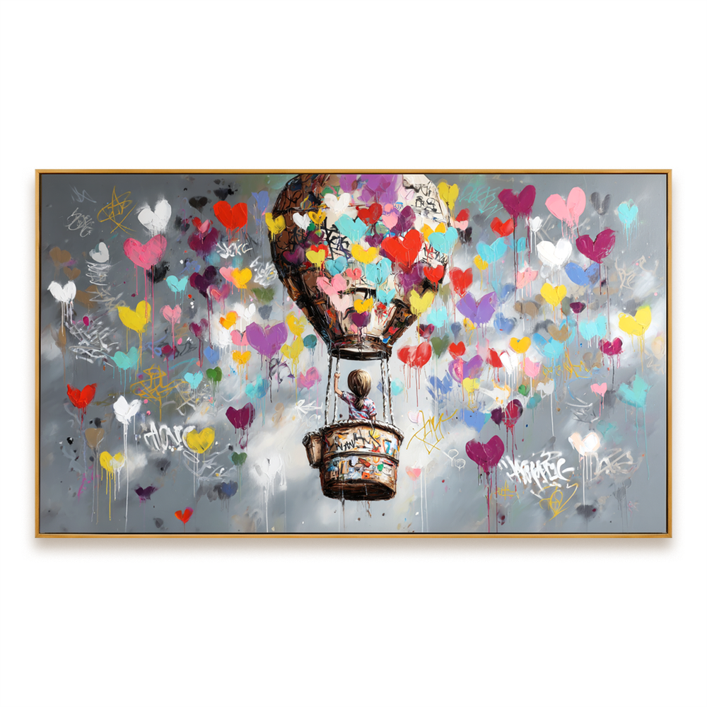 Floating Dreams – Colorful Hot Air Balloon Wall Art hand-painted wall art
