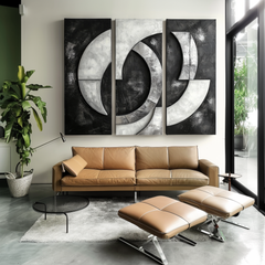 Celestial Echo-Black and White Geometric Abstract 3 – Textured Geometric Wall Art