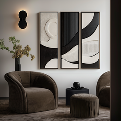 Echoes of Silence-Geometric Textured 3-Panel Wall Art Set – Textured Geometric Wall Art