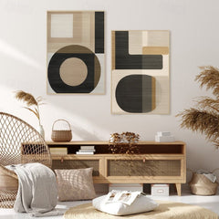 Geometric Harmony- Modern Minimalist Geometric Abstract Large Diptych Wall Art