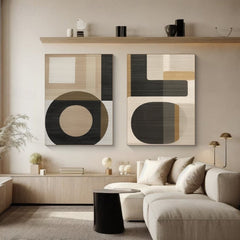 Geometric Harmony- Modern Minimalist Geometric Abstract Large Diptych Wall Art