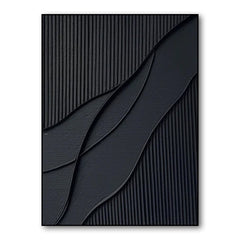 Midnight Waves – Black Minimalist Abstract Painting for Contemporary Home Decor