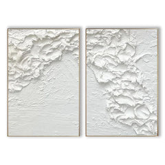 Textured White Serenity Diptych – Textured Abstract Wall Art