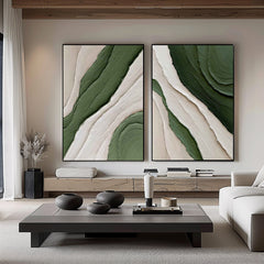 Verdant Waves Duo – Minimalist Abstract Canvas painting for Modern Decor(2 Pieces)