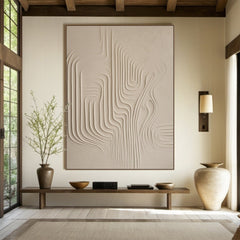 Whispering Sands-Wabi-Sabi Textured Abstract Oil Painting – Minimalist Vertical Canvas Art