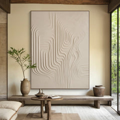 Whispering Sands-Wabi-Sabi Textured Abstract Oil Painting – Minimalist Vertical Canvas Art