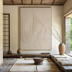Whispering Sands-Wabi-Sabi Textured Abstract Oil Painting – Minimalist Vertical Canvas Art