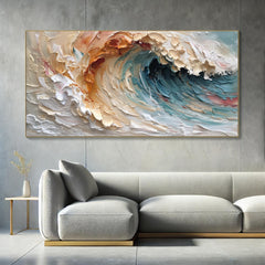 Dreamtide-Textured Abstract Vertical Wall Art: Swirling Beige, Orange – Textured Seascape Wall Art