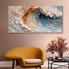 Dreamtide-Textured Abstract Vertical Wall Art: Swirling Beige, Orange – Textured Seascape Wall Art