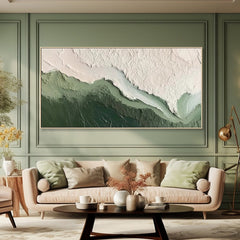 Whispering Coastline – Abstract Green & White Textured Oil Painting for Modern Decor