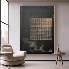 Dark Geometry-Wabi-Sabi Abstract Geometric Canvas Art – Textured Modern Wall Decor