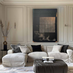 Dark Geometry-Wabi-Sabi Abstract Geometric Canvas Art – Textured Modern Wall Decor