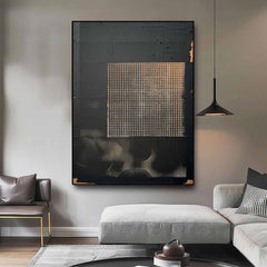 Dark Geometry-Wabi-Sabi Abstract Geometric Canvas Art – Textured Modern Wall Decor