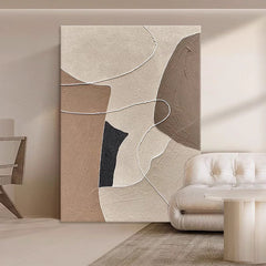 Wabi-Sabi Inspired Textured Wall Art – Neutral Geometric Shapes, Earth-Toned Minimalist Decor