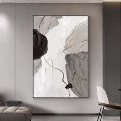 Minimalist Black & White Abstract Painting: Wabi-Sabi Textured Wall Art