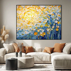 Sunlit Whispers-Impressionist Flower Oil Painting with Vibrant Yellow – Textured Floral Wall Art