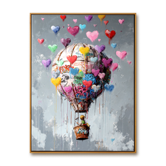 Flying with Love – A Colorful Heart Hot Air Balloon Painting hand-painted wall art