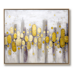 Abstract Gold Leaf Cityscape Oil Painting – Modern Textured Wall Art