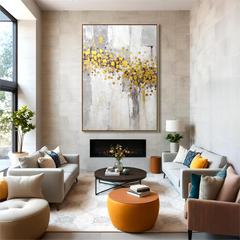 Aurora Gold – Abstract Gold Leaf Oil Painting, Vertical Modern Textured Wall Art