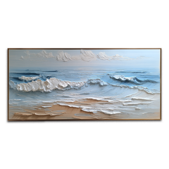 Azure Tides-Calm Waves Seascape Painting – Modern Coastal Ocean Art, 3D Textured